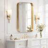 sogesfurniture Medicine Cabinets for Bathroom with Mirror, 24"x16" Modern Rectangle Recessed Bathroom Medicine Cabinet with Beveled Mirror, Wall Mounted Metal Bathroom Mirror with Storage, Gold