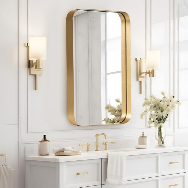sogesfurniture Medicine Cabinets for Bathroom with Mirror, 24"x16" Modern Rectangle Recessed Bathroom Medicine Cabinet with Beveled Mirror, Wall Mounted Metal Bathroom Mirror with Storage, Gold