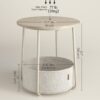 VASAGLE End Table, Small Bedside Table with Fabric Basket, Modern Nightstand, Round Side Table, for Living Room, Bedroom, Cream White ULET223K67