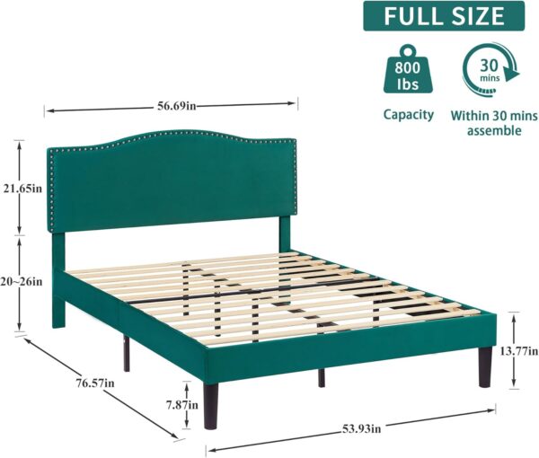 VECELO Full Bed Frame Platform Bed Frame with Upholstered Headboard, Strong Frame and Wooden Slats Support, Strong Weight Capacity, Non-Slip and Noise-Free, Easy Assembly,Dark Green