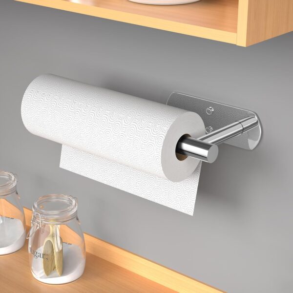 VAEHOLD Self Adhesive Paper Towel Holder Under Cabinet Mount, Wall Mounted Paper Towel Roll Holder for Kitchen, Bathroom, Wall - SUS304 Stainless Steel (Bright Surface)