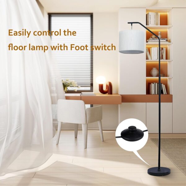68" Floor Lamp,9W Edison Bulb Included Swingable lamp Head Standing Lamp with Foot Switch with Pleated Lampshade, Tall Floor Lamp Reading for Living Room Bedroom Office Classroom Dorm Room