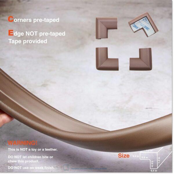 Roving Cove Edge Corner Protector Baby Proofing (Large 15ft Edge 4 Corners) - Hefty-Fit Heavy-Duty, Soft NBR Rubber Foam, Furniture Fireplace Safety Bumper Guard, 3M Adhesive, Coffee Brown