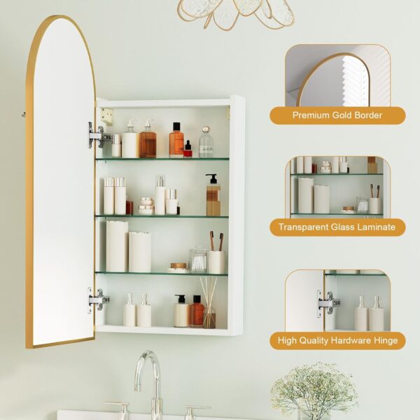 Arched Medicine Cabinet with Mirror,Arch Bathroom Medicine Cabinet with 3 Shelves,Wall Mounted Only,16x31 Inch