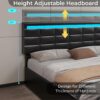 ADORNEVE Queen Bed Frame with LED Lights Leather Platform Bed with Storage Drawers and Charging Station, LED Bed Frame Queen Size with Adjustable Headboard, No Box Spring Needed, Black