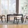 CIM0TA Modern Barrel Dining Chairs with Arms Set of 6, Upholstered Fabric Kitchen & Dining Room Chairs with Open Back/Black Wood Legs, Comfortable Side Chairs, Linen Beige