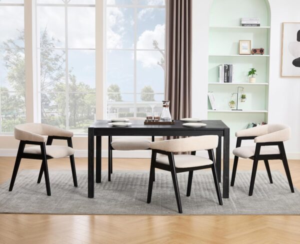 CIM0TA Modern Barrel Dining Chairs with Arms Set of 6, Upholstered Fabric Kitchen & Dining Room Chairs with Open Back/Black Wood Legs, Comfortable Side Chairs, Linen Beige