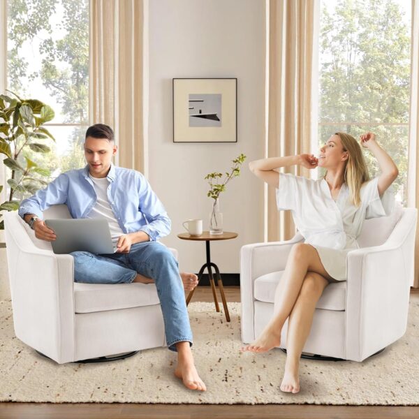 COLAMY Upholstered 360° Swivel Accent Chair with Track Arms, Thick Padded Arm Chair with Solid Metal Base, Comfortable Mid-Century Sofa Chair Modern Reading Chair for Living Room and Bedroom, Beige