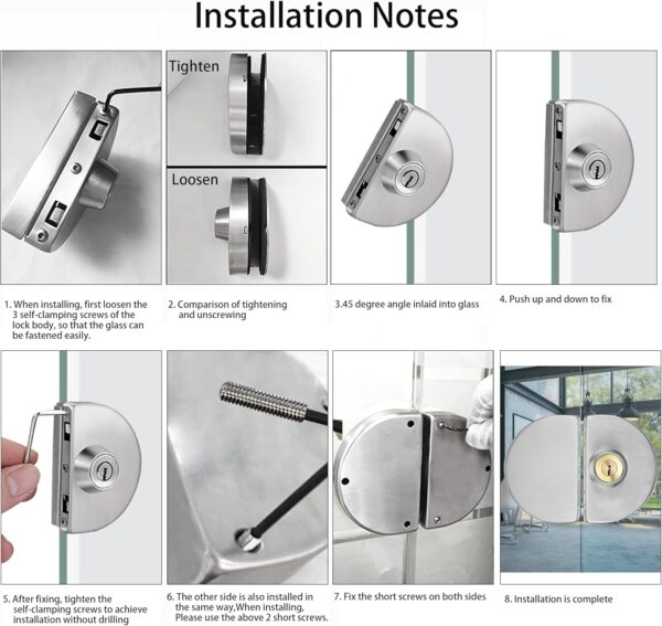 Fits on 1/2" Glass,10 mm -12 mm, Glass Door Lock, Stainless Steel Double Bolts Swing Push Sliding Access Control Office Glass Door Lock with 3 Keys (101-B)