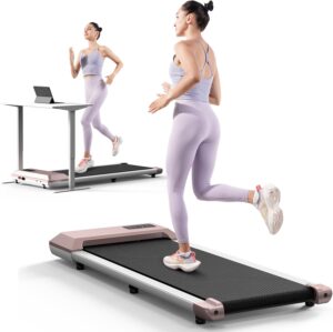 DeerRun Walking Pad 2 in 1 Under Desk Treadmill, 2.2HP Low Noise Walking Pad Running Jogging Machine with Remote Control for Home Office, Lightweight Portable Desk Treadmill Installation Free