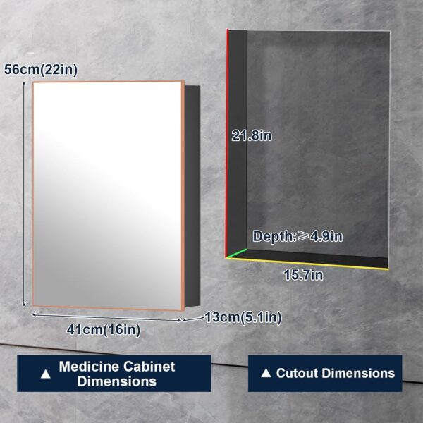 16x22 Gold Bathroom Medicine Cabinet with Mirror, Pre-Assembled Single Door Recessed or Surface Wall Mounted Aluminum Bathroom Medicine Cabinet, Modern Vanity Mirror
