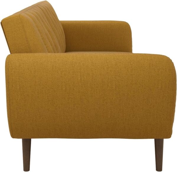 Novogratz Brittany 82 Inch Futon Sofa Bed, Upholstered Couch Sleeper with Tufted Back, Mid-Century Modern, Mustard