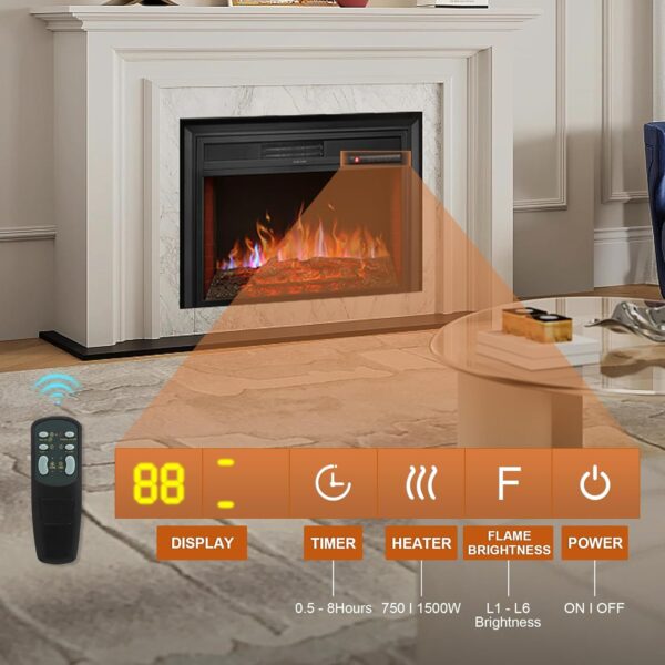32" Electric Fireplace Inserts Heater - Recessed Fire Places Electric Fireplace Insert with Remote Control, 8H Timer, 6 Brightness Settings, 750 | 1500W, (32" W x 22" H) Black