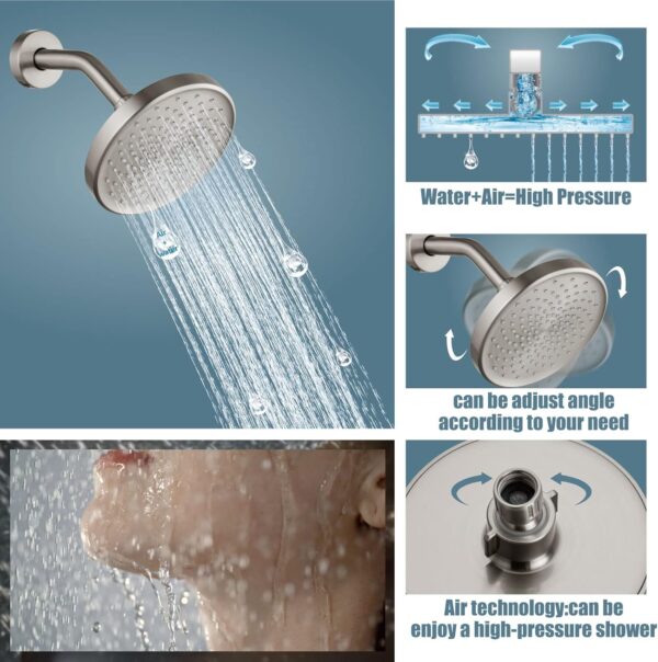 Aolemi Tub Shower Faucet Set With Valve Wall Mount Shower Trim Kit 6 Inch Bathtub Fixtures Rough-in Valve Single-Spray Shower Head System 5.3 Inch Tub Spout Brushed Nickel Modern