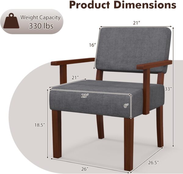 Giantex Mid Century Modern Accent Chair - Linen Living Room Arm Chair w/Soft Padded Seat & Backrest, Rubber Wood Frame, Upholstered Reading Chair for Living Room, Bedroom, Reception, Grey