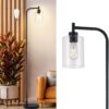 DLLT Floor Lamp Tall for Room: Black Standing Lamp with Clear Glass Lampshade for Living Room - Modern Bright Lamp for Bedroom - Industrial Corner Floor Lamps for Office 8W Led Bulb Included
