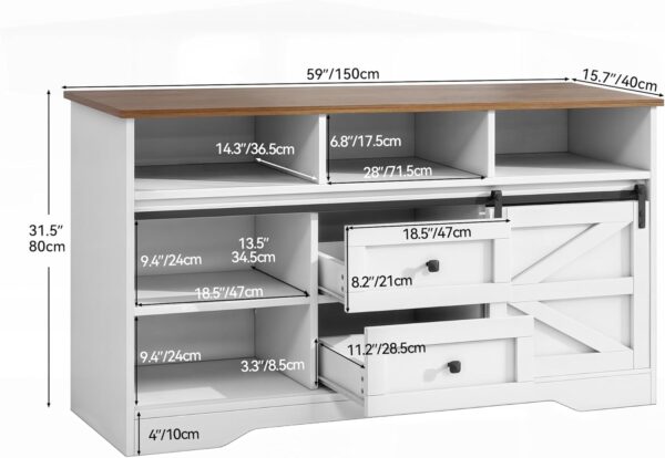 YITAHOME Large Buffet Sideboard Cabinet, 59" Farmhouse Buffet Cabinet with Drawers & Sliding Doors, Storage Cabinet for Kitchen, Living Room (White)