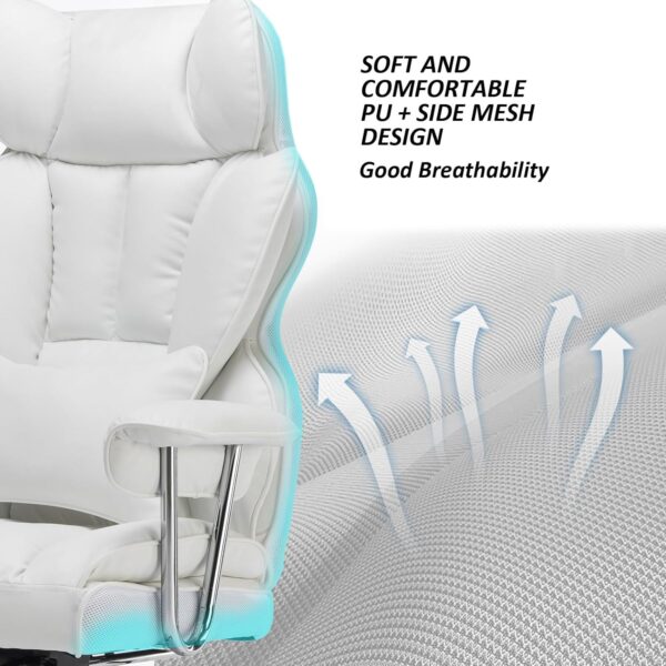 Efomao Desk Office Chair,Big High Back PU Leather Computer Chair,Managerial Executive Swivel Chair with Leg Rest and Lumbar Support,White Office Chair