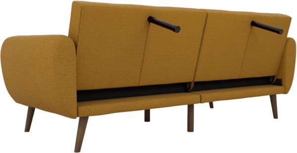 Novogratz Brittany 82 Inch Futon Sofa Bed, Upholstered Couch Sleeper with Tufted Back, Mid-Century Modern, Mustard