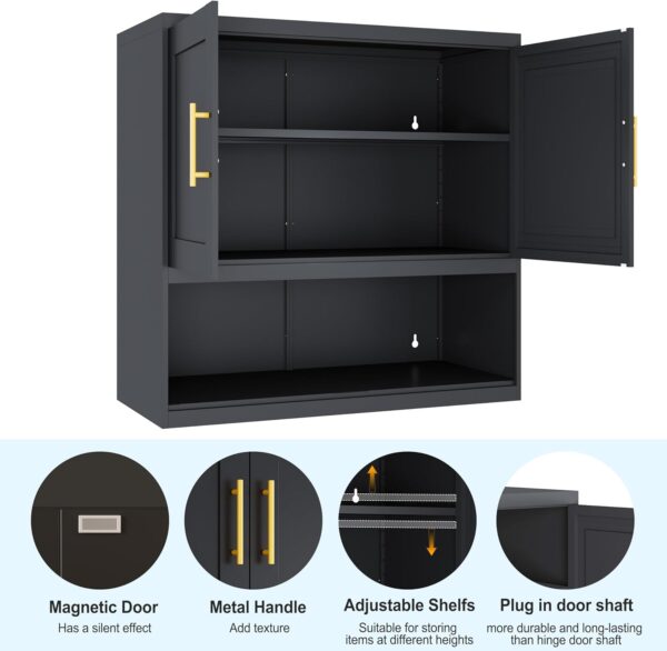 Metal Bathroom Cabinet Wall Mounted，Hanging Cabinet with 2Door and Adjustable Shelves，Over The Toilet Storage Medicine Cabinets for Bathroom，Laundry Room，Kitchen