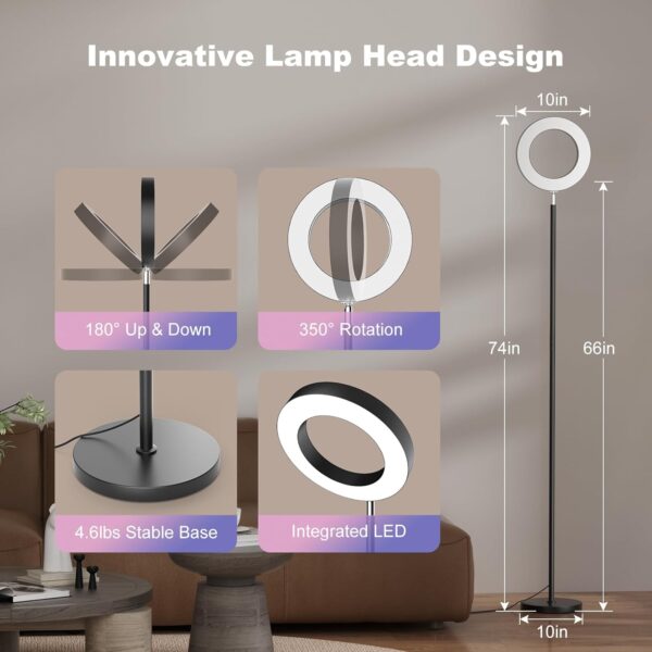 42W Bright RGB Floor Lamp, Dual-Sided LED Standing Lamp with Remote, Stepless Dimmable, Modern Color Changing Torchiere Tall Lamps for Living Room Bedroom Office Gaming Party