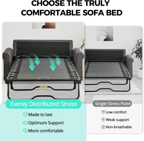 Convertible Pull Out Sofa Bed - Modern Sofa Sleeper Couch, Pull-Out Bed, 2 in 1 Loveseat Sofa Bed for Living Room & Bedroom, Futon Sofa Bed, Small Sofa Bed for Apartment, Grey
