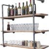 3 level Wall Mounted Iron Floating Pipe Shelves/Racks/Storage/Bookcases, DIY Open Bookshelves/Shelving for Kitchen/Office, Retro Black,(4-Tier Shelf Brackets,Not Include Planks)
