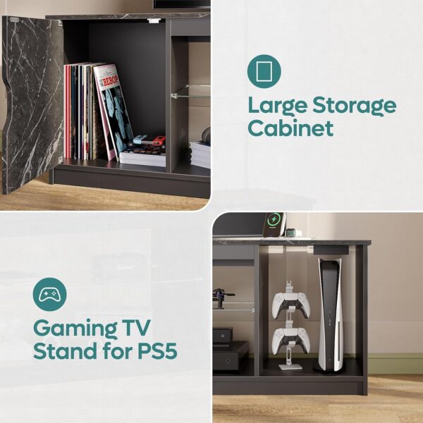 71pARMewBLL._AC_SL1500_.jpg Bestier LED TV Stand with Power Outlets for 55/60/65 Inch TV, Gaming Entertainment Center with Cabinet for PS5, Modern TV Cabinet with Adjustable Glass Shelves for Living Room 58 Inch,Black Marble