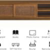 59 Inch Mid Century Modern TV Stand with Rattan Cabinet Doors, Entertainment Center Media Console for 65 Inch TVs, Living Room/Bedroom TV Stand, Light Wood