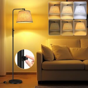 Floor Lamp with 3 Color Temperatures for Living Room Bedroom Office, Arc Modern Standing Lamp Tall Bright Corner Floor Lamp with Shade, Stepless Adjustable 3000K-6500K Colors, 9W LED Bulb