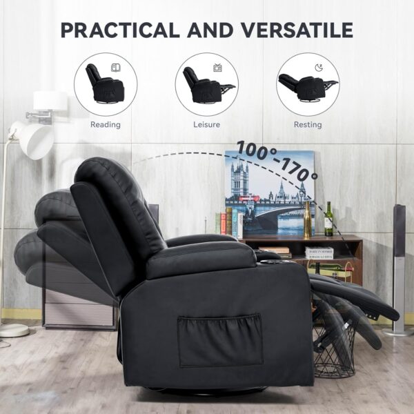 COMHOMA Living Room Furniture Set, Bonded Leather Loveseat Sofa with Cup Holder Recliner Chair, 3+2, Black