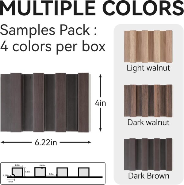 WPC Slat Wall Panels, 3-Pack 6.2 x 4 in Decorative Acoustic Slats 3D Wall Panels, Water-Proof and Easy Installation, Samples Pack