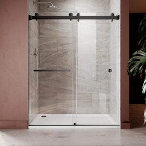 61"- 65" W×76 H Frameless Stainless Steel Bypass Shower Door in Matte Black with 3/8" (10mm) Certified Tempered Clear Glass. The Royal Series UKD01-6576-MBL