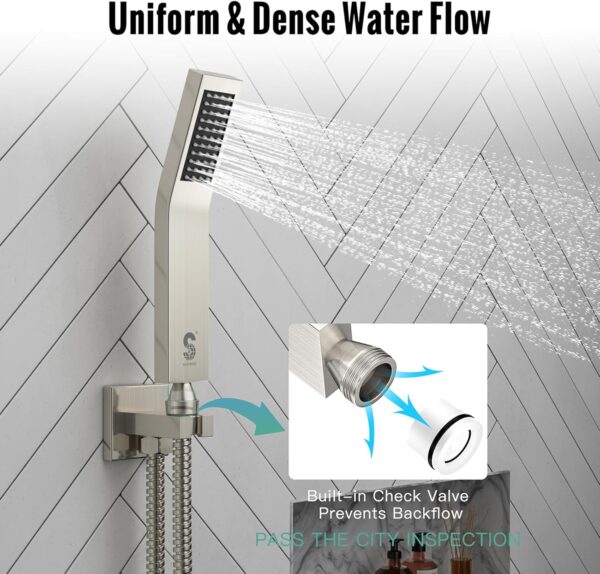 SR SUN RISE 16 Inches Brushed Nickel Shower System Bathroom Luxury Rain Mixer Shower Combo Set Ceiling Mounted Rainfall Shower Head Faucet (Contain Shower Faucet Rough-In Valve Body and Trim)