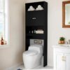 Over The Toilet Storage Cabinet – Wood Bathroom Shelf Above Toilet with Double Doors, Bathroom Storage Cabinet Organizer, Black