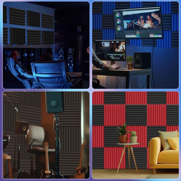 50 Pack Acoustic Panels Soundproof Studio Foam for Walls Sound Absorbing Panels Sound Insulation Wedge for Studio, 1" X 12" X 12" (Black)
