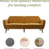 Novogratz Tallulah 83 Inch Futon Sofa Bed in Velvet Fabric, Upholstered Couch Sleeper with Memory Foam and Tufted Back, Mid-Century Modern, Mustard