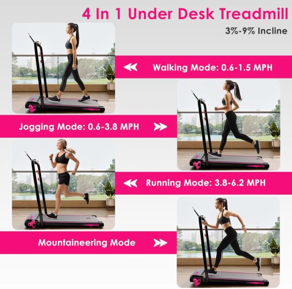 Walking Pad Treadmill with Incline and Lights, Under Desk Treadmill with Incline for Home Office, 3 in 1 Portable Treadmill with LED Display and APP