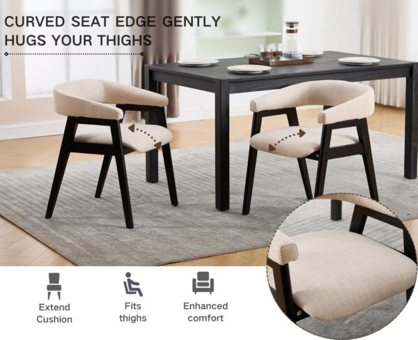 CIM0TA Modern Barrel Dining Chairs with Arms Set of 6, Upholstered Fabric Kitchen & Dining Room Chairs with Open Back/Black Wood Legs, Comfortable Side Chairs, Linen Beige