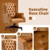 ECOTOUGE Tufted Office Chair, Faux Leather Executive Desk Chair w/High Back & Nail Head Trim, Ergonomic Wingback PC Chair for Home, Office and Living Room, Brown