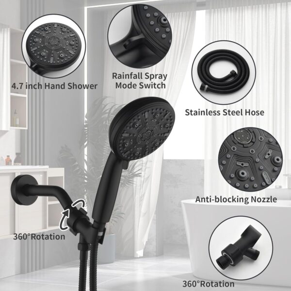 Single-Handle Shower Faucet Set Shower Kit with Valve Shower Trim Kit with 10 Spray Handheld Shower Head System Shower Valve and Trim Kit Matte Black Shower Fixtures