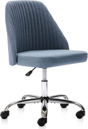 DUMOS Office Desk Chair, Modern Cute Rolling Vanity Swivel Task Seating with Wheels, Comfortable Back Seat Armless for Home, Bedrooms, Study, Student, Adults, Make-Up, Dressing Room