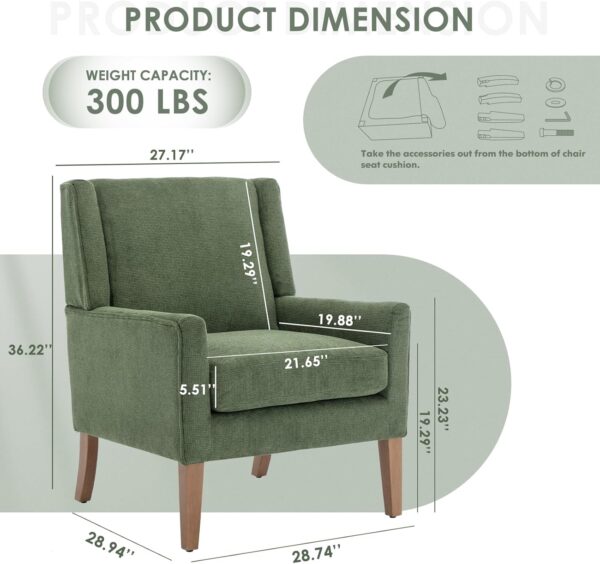 COLAMY Modern Wingback Living Room Chair Set of 2, Upholstered Fabric Accent Armchair, Single Sofa Chair with Lounge Seat and Wood Legs for Bedroom/Office/Reading Spaces, Green
