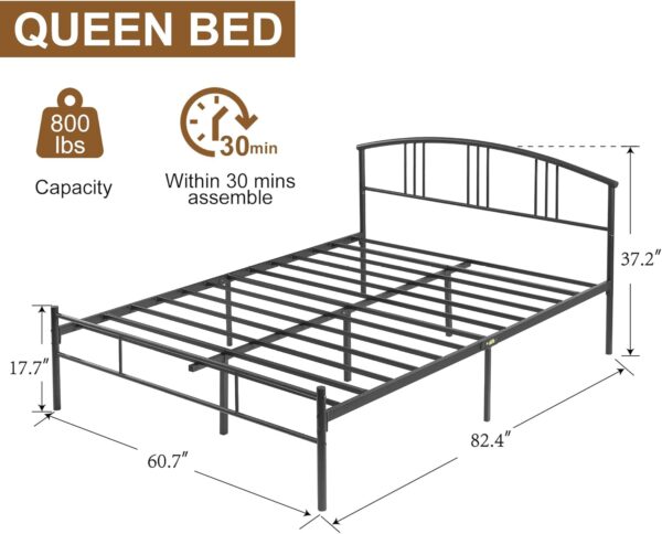 VECELO Queen Size Bed Frame with Headboard and Footboard, Metal Platform Mattress Foundation, Sturdy Steel Slat/No Box Spring Needed/Under Bed Storage/Easy Assembly