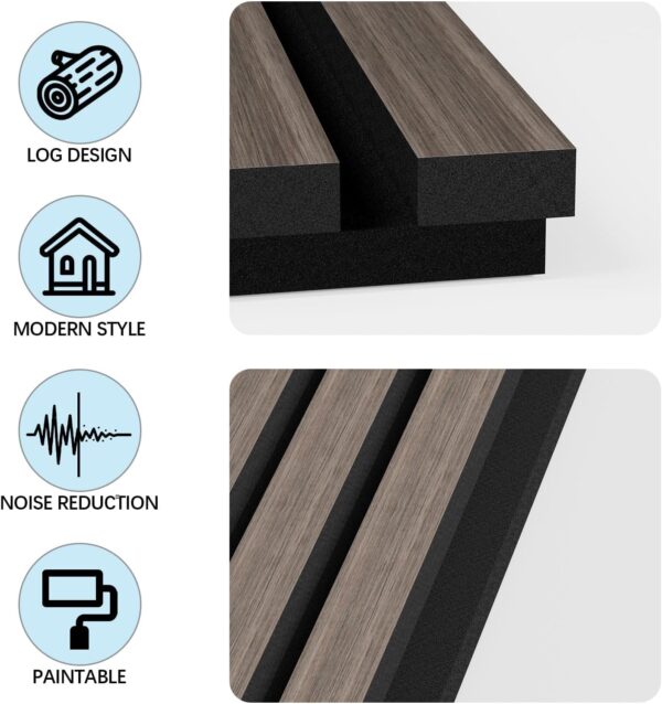 2PCS Wood Wall Panels, 3D Fluted Sound Absorbing Slat Wall Paneling in Walnut, Wood Finish Sound Proof for Wall and Ceiling 47.2" x23.6"/ Sheet
