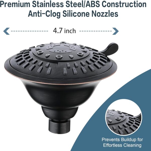 BRIGHT SHOWERS Shower Head High Pressure Rain Showerhead 5 Spray Setting Fixed Shower head Angle Adjustable Bathroom Showerhead, Oil Rubbed Bronze