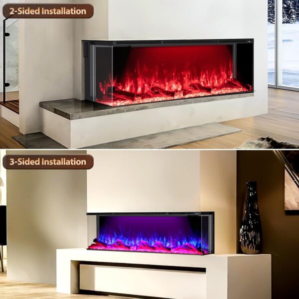 3 Sided Electric Fireplace, 80 inch Fireplace Inserts Fire Place Heater, Realistic 251 RGB Flame with 3 LED Lights, Smart WiFi, Remote Control, Log and Crystals