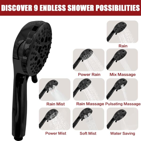 Tandem Shower - High Pressure Double Shower Head for Couple, Adjustable Shower Rod(27.5~74.8inch),9-Setting Handheld Shower Head