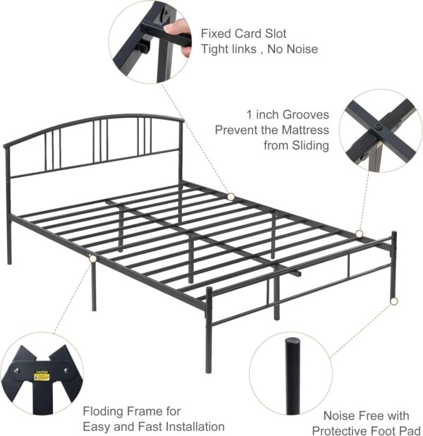 VECELO Queen Size Bed Frame with Headboard and Footboard, Metal Platform Mattress Foundation, Sturdy Steel Slat/No Box Spring Needed/Under Bed Storage/Easy Assembly
