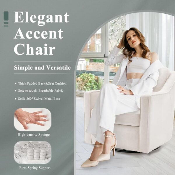 COLAMY Upholstered 360° Swivel Accent Chair with Track Arms, Thick Padded Arm Chair with Solid Metal Base, Comfortable Mid-Century Sofa Chair Modern Reading Chair for Living Room and Bedroom, Beige